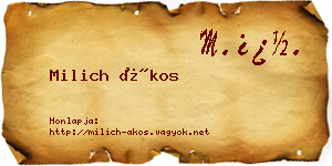 Milich Ákos névjegykártya